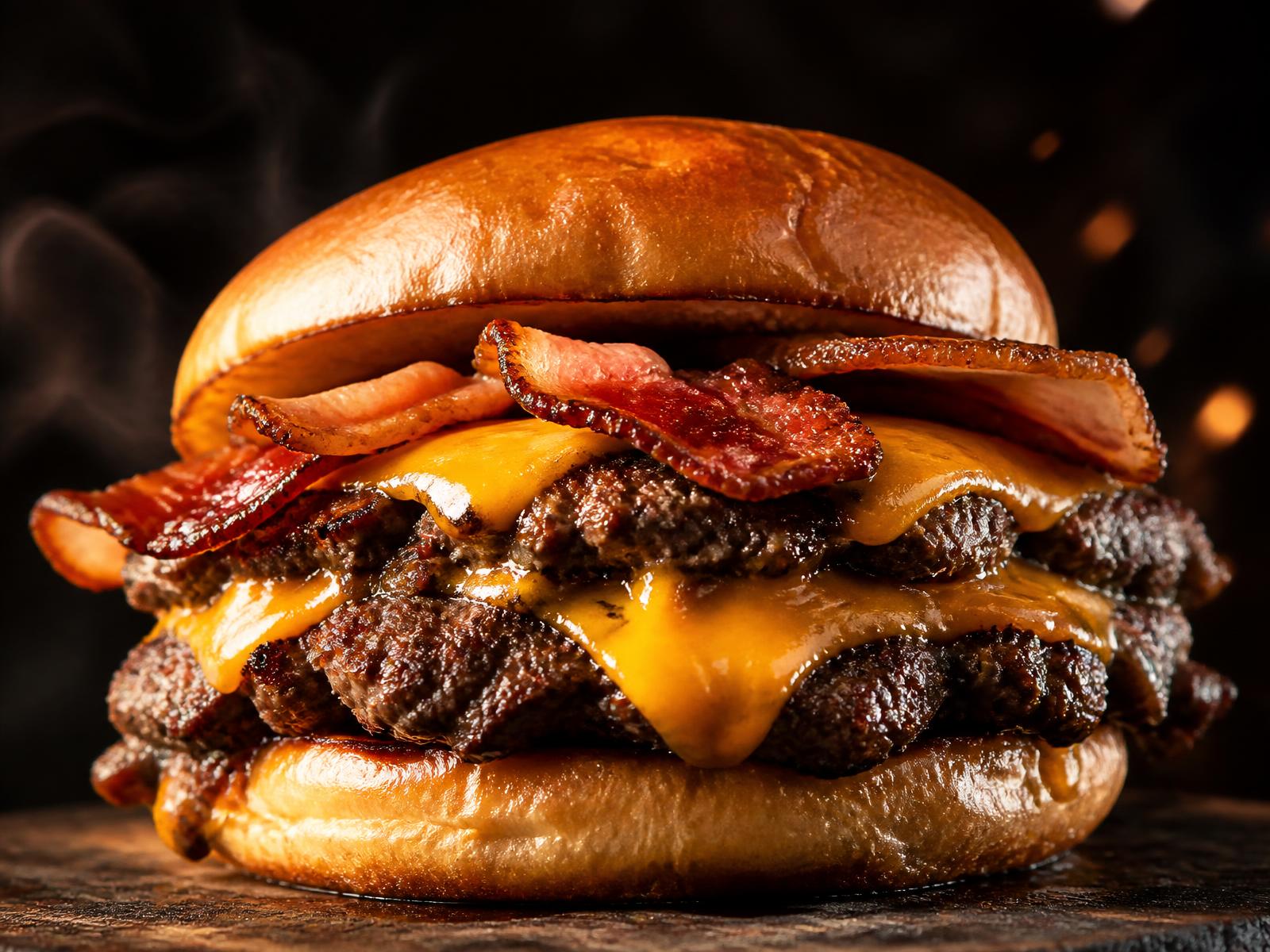 Hambúrguer artesanal duplo com cheddar e bacon